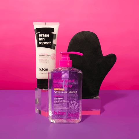 b.tan glow your own way next level + erase tan repeat bundle b.tan bundle